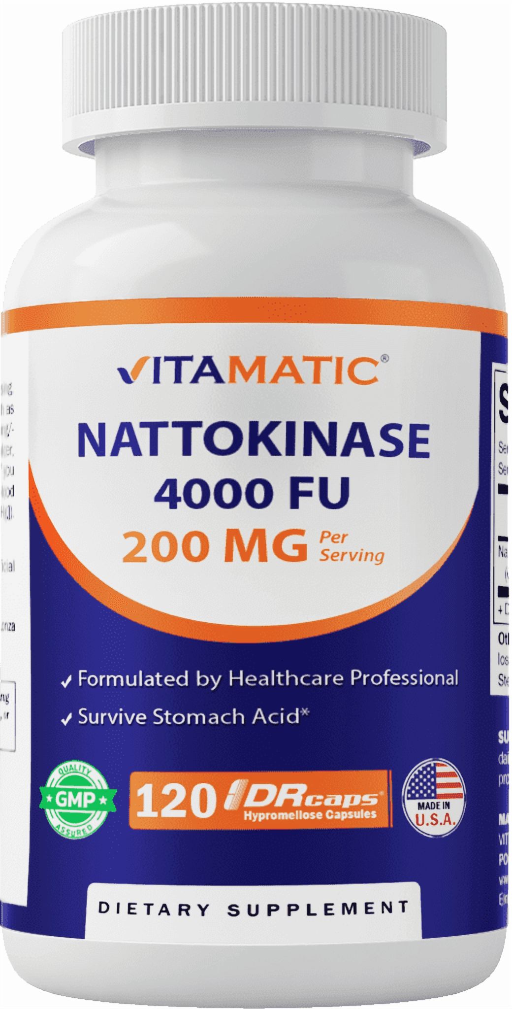 Vitamatic Nattokinase Supplement 4,000 FU Servings, 120 Delayed Released Capsules - Survives Stomach Acids - Circulatory Health Support - Non-GMO & Gluten Free - Made in The USA