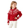 thumbnail image 2 of Ticikt Toddler Girls Fair Isle Heart Bow Knit Cardigan Sweater Ruffle Button Front Long Sleeve Soft Warm Holiday Fall Top,Red, 2 of 6