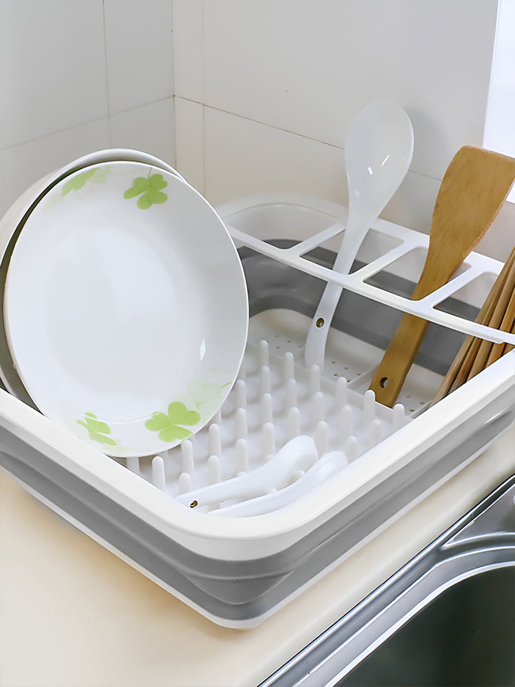 BNYD Plastic Collapsible Dish Drying Rack, Foldable Dinnerware Drainer Organizer for Storage,Kitchen