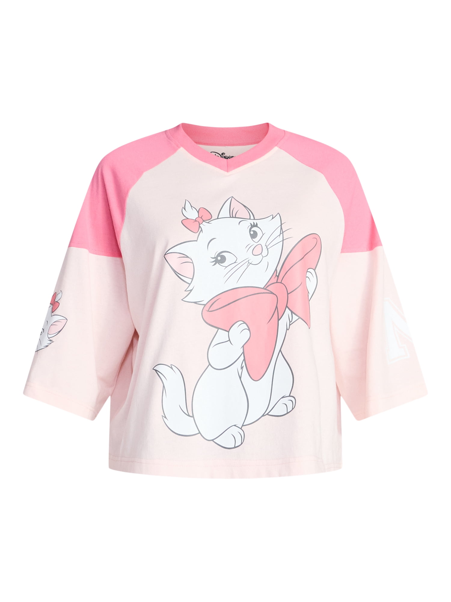 Marie the Cat Women's Varsity Graphic Tee with Elbow Sleeves, Sizes XXS-XXL