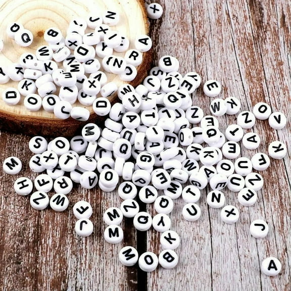 U8MO 50 Letter Beads Alphabet Beads White Bulk Beads Wholesale 7mm Flat Assorted Lot