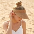 thumbnail image 4 of Helii Women Crownless Straw Sun Hat Wide Brim Ponytail Visor, Adjustable Drawstring Packable Foldable Breathable Woven Beach Hat UV Protection for Travel Outdoor Khaki,One Size, 4 of 9