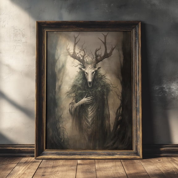 Guardian Of Forest Wall Art, Dark Cottagecore Gothic, Woodland Goth, Vintage Halloween, Seasonal Living Room And Home Decor