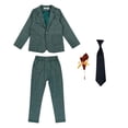 thumbnail image 4 of HAOTAGS Boys 4 - piece Suit Set, Solid Casual Classic Long - sleeved Round Neck Top Blazer Pants Set Green 9-10 Years, 4 of 4