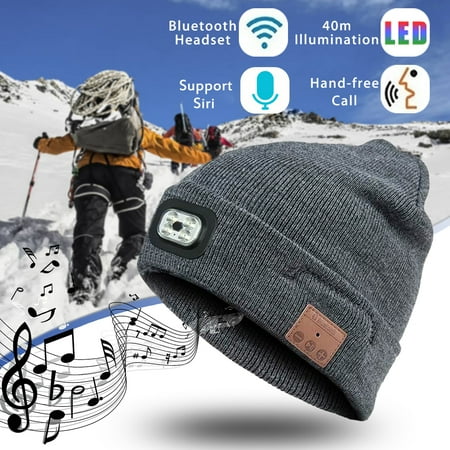 Smart Talk Bluetooth HD Stereo bluetooth 4.2 Wireless Smart Beanie Musical Knit Headset Headphone with Hands-Free Talking, 40M Range 4 Mode LED Light, 13hr Music Time, Support SIRI ()