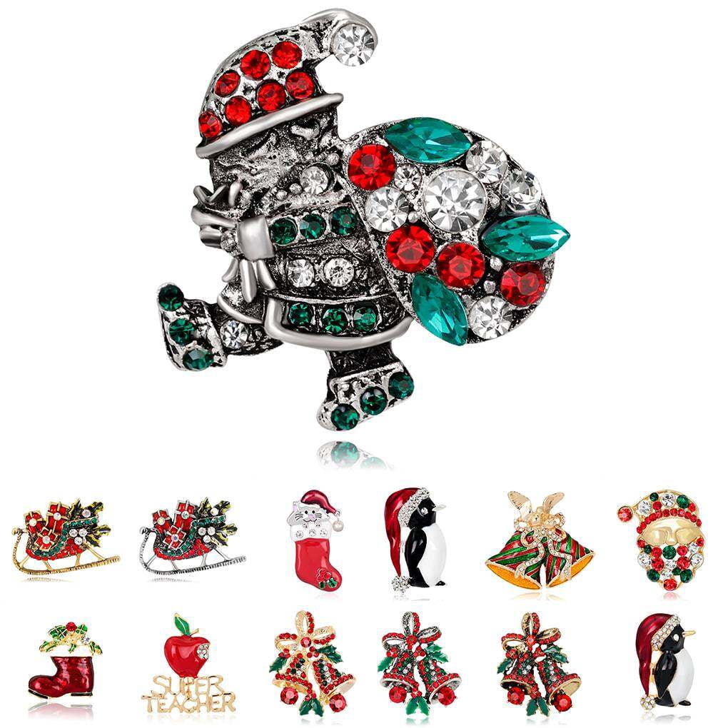 Broches De Noël En Cristal - Lot De 8 épingles Décoratives (Père Noël, Bonhomme De Neige, Sapin...) - 9