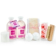 Spell Bound Love Bath and Body Gift Set for Women – 9pc Spa Gift Basket with Shower Gel, Bubble Bath, Bath Bombs, Rose Soap, Candle, and Loofah – Self Care Gift Set for Her