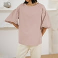thumbnail image 2 of ZQUUVOU Women'S Summer Solid Color Loose Shirts Puff Sleeve Short Sleeve Round-Neck Blouses Pink, 2 of 7