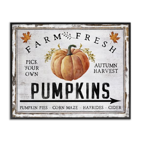 Stupell Industries Farm Fresh Pumpkin Holiday Painting Black Framed Art Prints Wall Art, 30 x 24