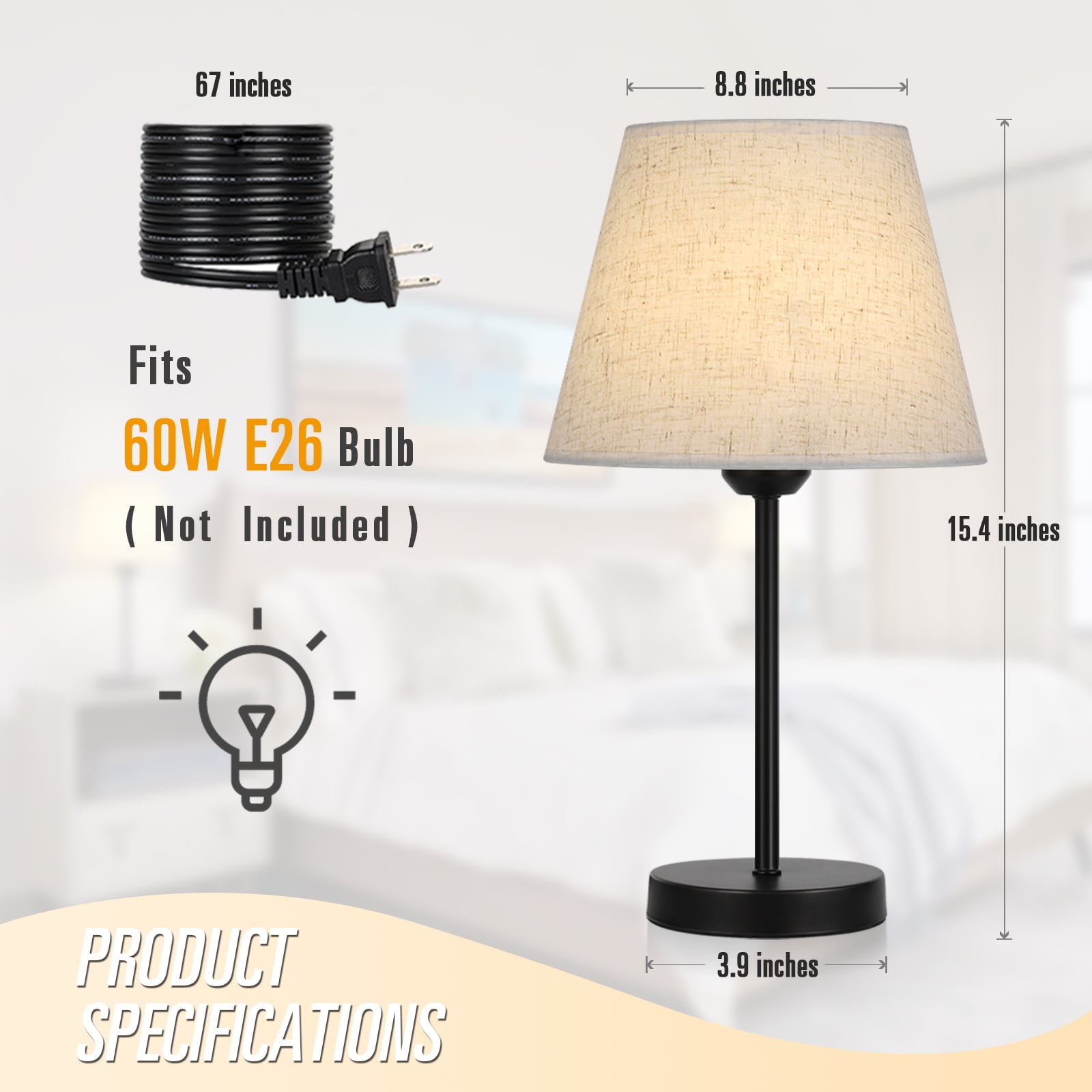 Fabric Lampshade Bedside Lamp ,Two piece candle lamp shade