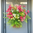 thumbnail image 3 of Cesta de corona de puerta de flores de primavera y verano - guirnalda artificial para decoración del hogar, bodas y uso festivo - Plástico duradero, letrero de bienvenida para interiores / exteriores, 3 of 4