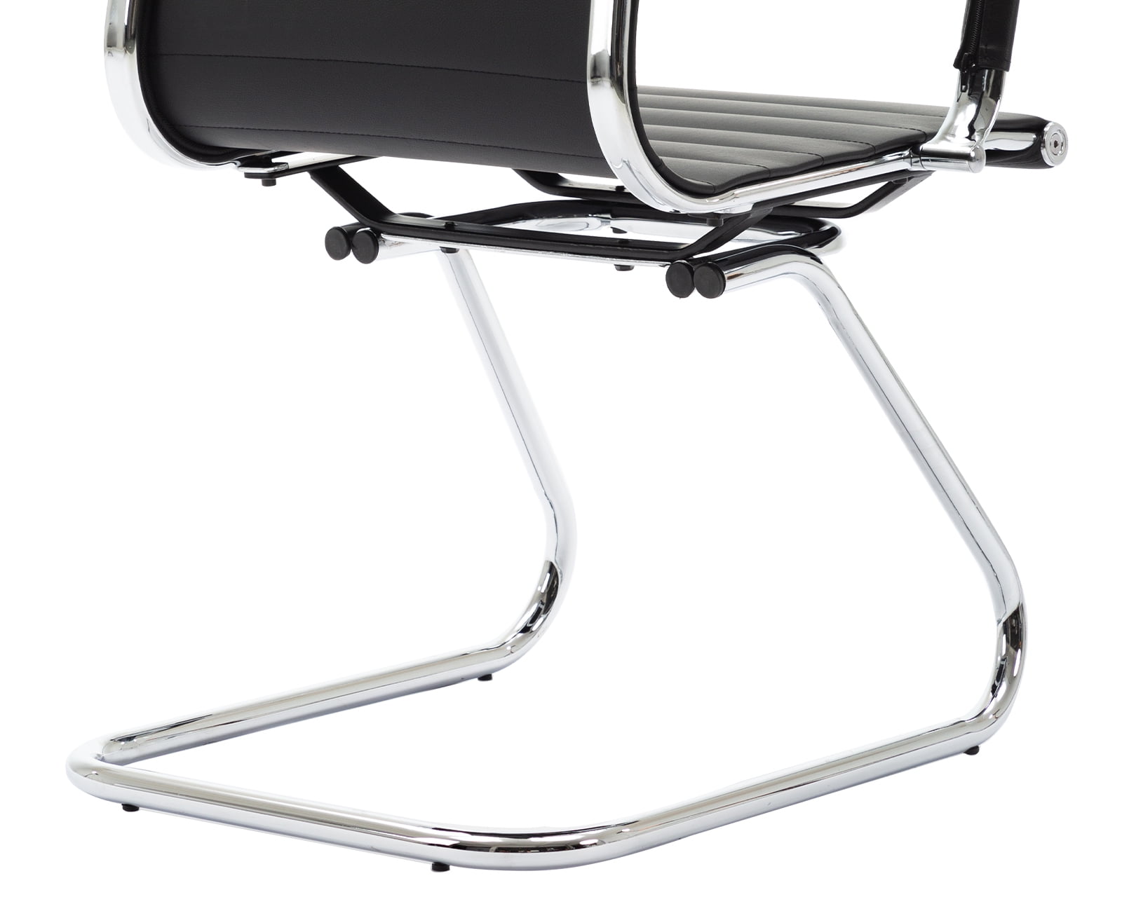 Guyou Modern Mid Back Office Guest Chair Set of 2, Faux Leather Reception Chair Computer Chair with Armrests and Metal Sled Base for Meeting/Waiting/Conference Room, No Wheels, Black