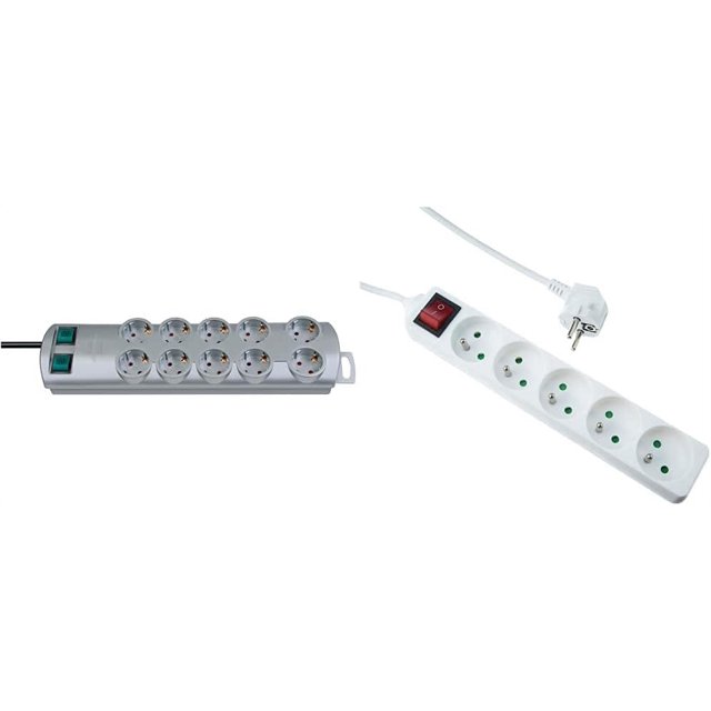 FlkwoH Primera-Line Power Strip Extension 10 Tomacorrientes, Plateado, 2 m