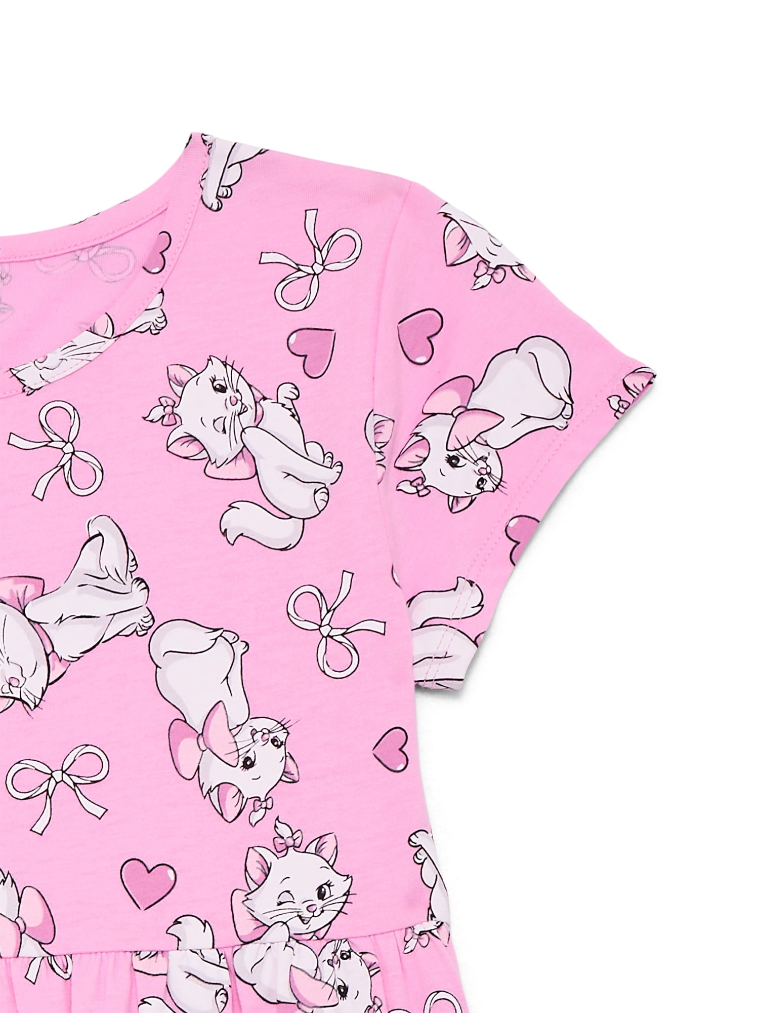 Marie Aristocats Girls Allover Print Dress with Short Sleeves, Sizes 4-12