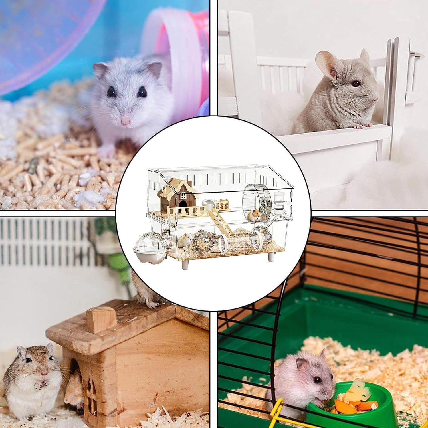 Double Layer Clear Acrylic Hamster Cage, Ventilated, Transparent, for Small Pets