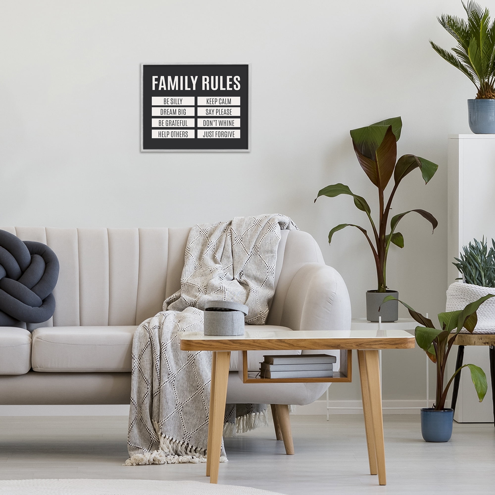 Stupell Industries Family Rules Simple Black Gray Framed Giclee Art, design by SD Graphics Studio