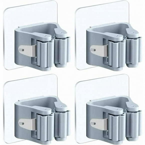 Queilt 4pcs Wall Broom Holder No Drilling Self-Adhesive Wall Broom Holder Broom Holder Broom Storage Mop Holder for Kitchen Garden Bathroom