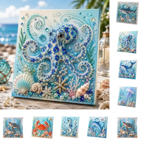 Ocean Theme Diamond Art Kits for Adults, Jellyfish Pearl Diamond Painting Kits, DIY Crystal Rhinestones Diamond Art Crafts for Adult, Home Wall Decor Gift