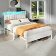 thumbnail image 3 of Satifur Full Bed Frames with LED Lights & Charging Station, Platform Bed with Metal Slats, Headboard with 2-Tier Storage Shelves, No Box Spring Needed, White, 3 of 11
