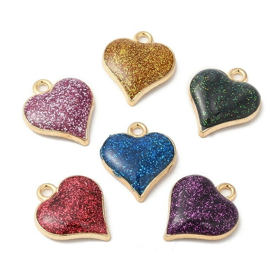 100 pc Alloy Enamel Pendants with Glitter Powder Heart Charm Mixed color 19x16x4mm Hole: 2mm