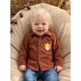 thumbnail image 4 of BemeyourBBs Toddler Baby Boy Girl Thanksgiving Outfit Baby Boys Girls Corduroy Button Down Shirt Jacket Fall Winter Shacket Turkey Embroidery Long Sleeve Lapel Neck Cardigan Blouses Coat with Pocket, 4 of 9