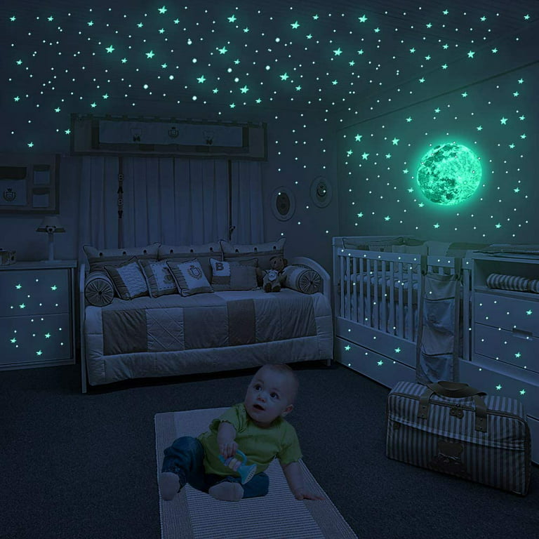 Ludlz 104Pcs Glow in The Dark Stars for Ceiling or Wall Stickers - Glowing Wall Decals Stickers Room Decor Kit - Galaxy Glow Star Set and Solar System