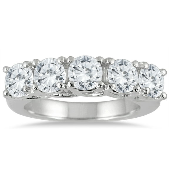 SZUL Women's 3 Carat TW Five Stone Diamond Wedding Band in 14K White Gold (J-K-L Color, I2-I3 Clarity)