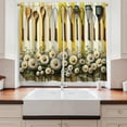 thumbnail image 2 of Farmhouse Kitchen Curtains, Summer Modern Cottagecore Daisy Floral with Spuds and Lines Print, Window Drapes 2 Panel Set for Kitchen Cafe Decor, 55" x 24", Yellow Reseda Green and Beige, 2 of 3
