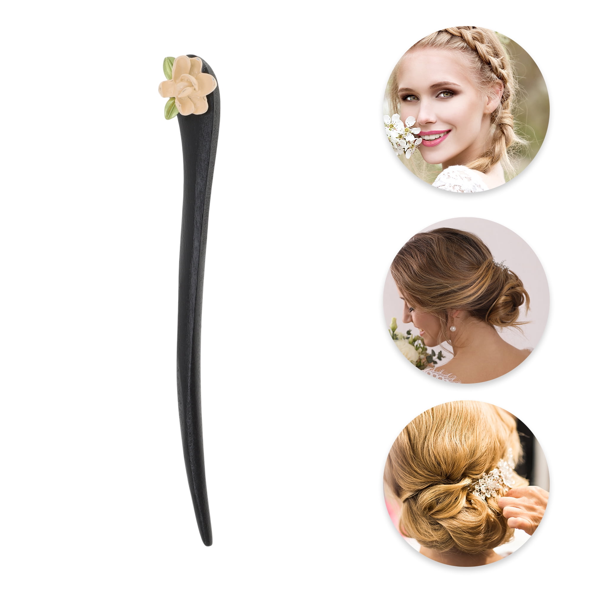 Unique Bargains Gardenia Hair Chopstick for Women Black Pink 1 Pc