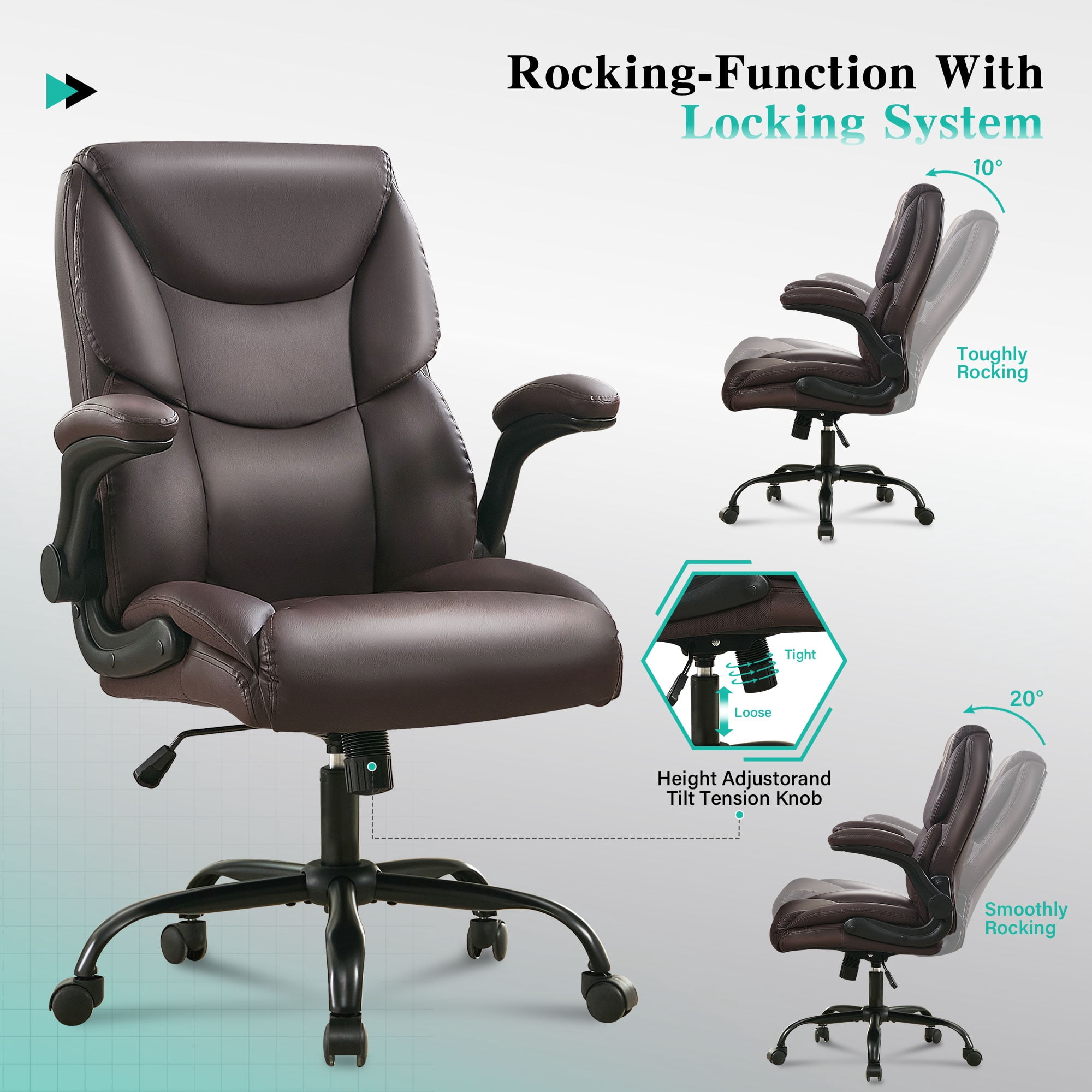 JONPONY Big and Tall Office Chair Wide Seat Ergonomic Computer Desk Chair High Back Executive Leather Chair Adjustable Task Chair Lumbar Back Support 8 Hours Heavy Duty Design,Dark Brown