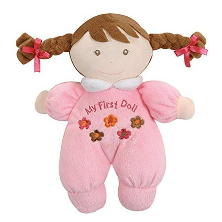 Stitch Detail Jumper - My First Doll - Brunette Pink, My 1st Doll is baby-safe and so cute with bands, braids, bows, and all-embroidered face and details on the jumper. By Stephan Baby