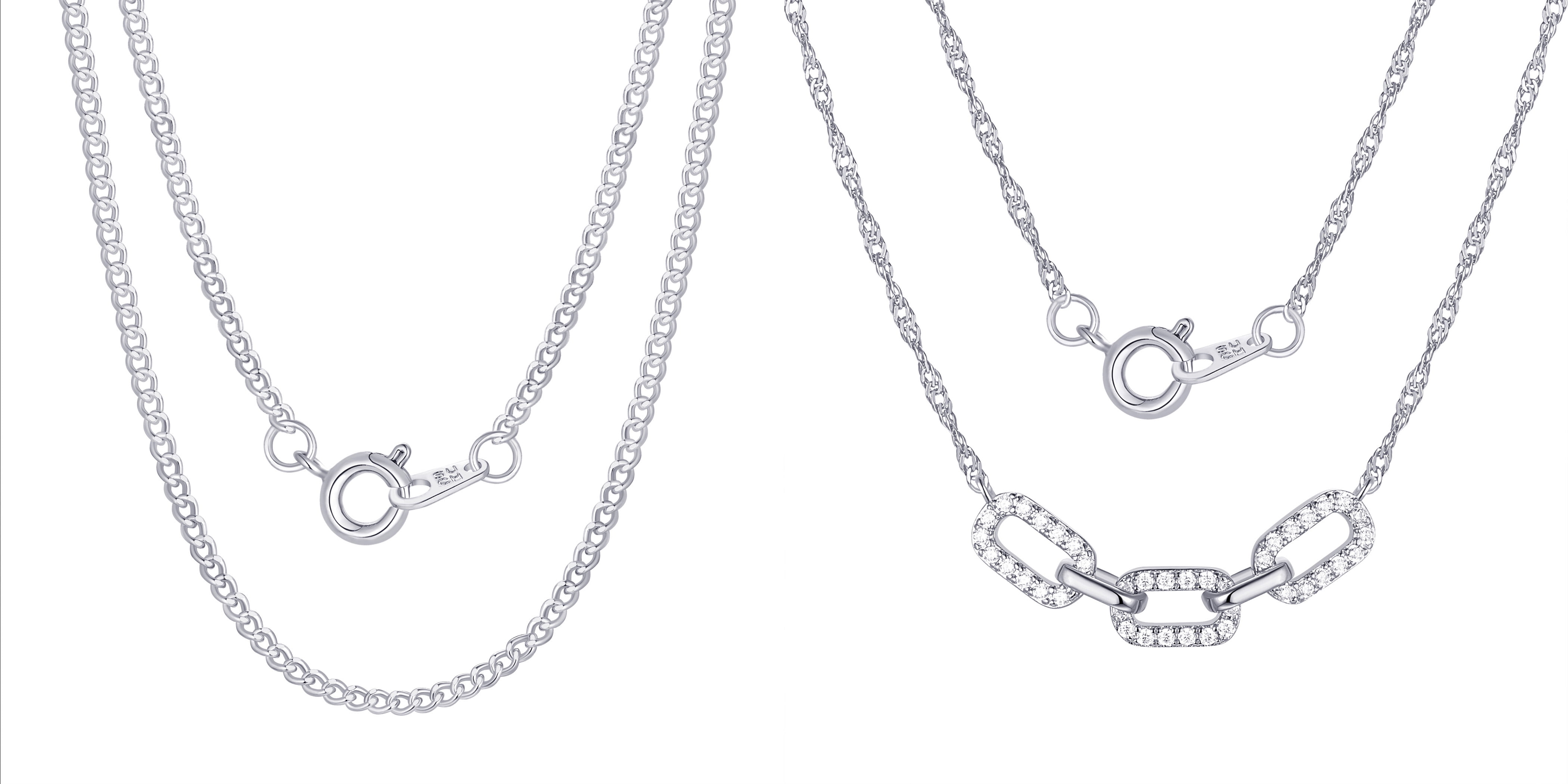 Women's Adult Fine Silver Plated Link Double Necklace Set with Simulated Diamonds