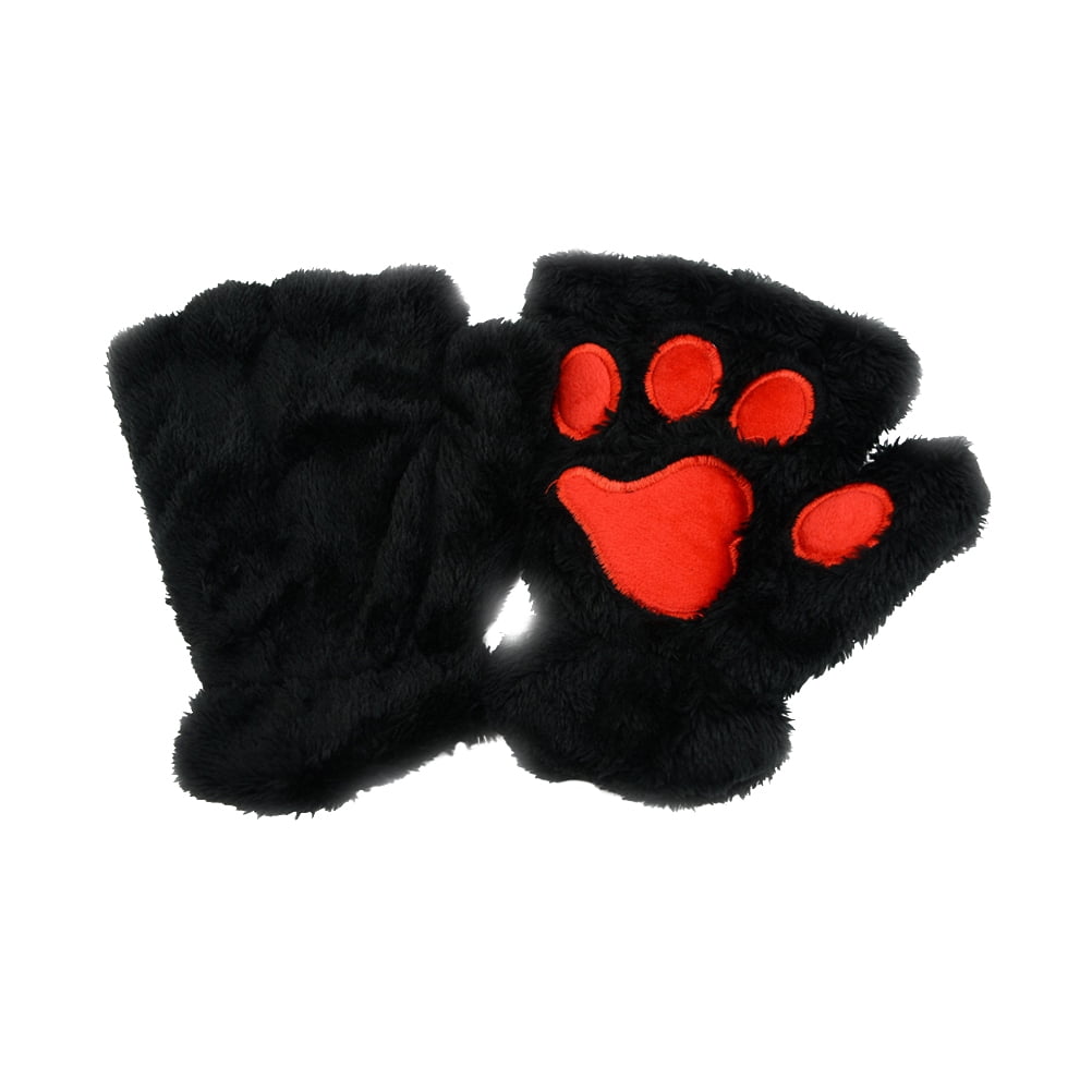 Pixnor Winter Women Cute Cat Claw Dog Paw Plush Mittens Short