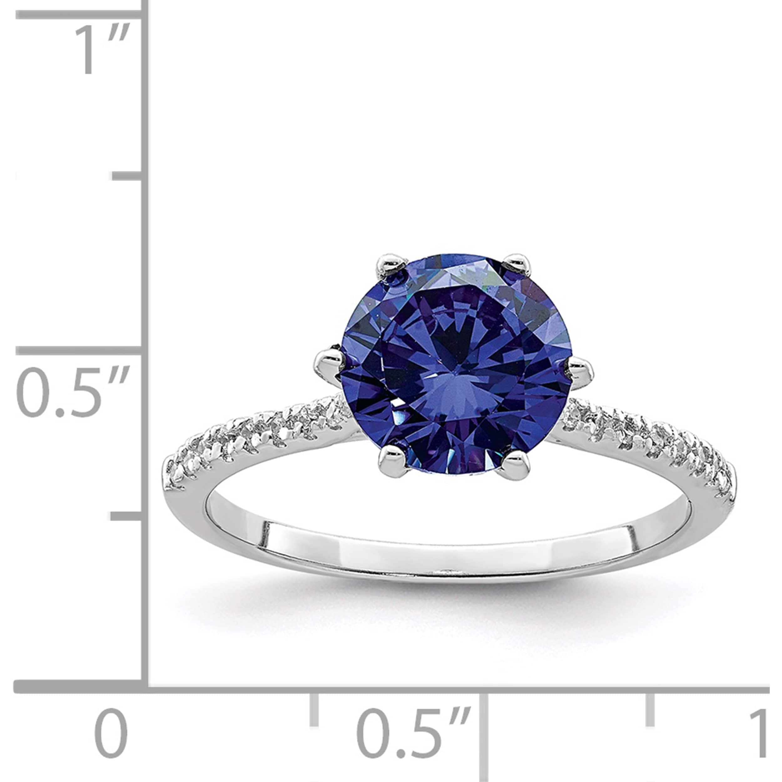Sterling Silver Rhodium-Plated Blue And White Cz Ring (Size 8) Made In China qr7019-8
