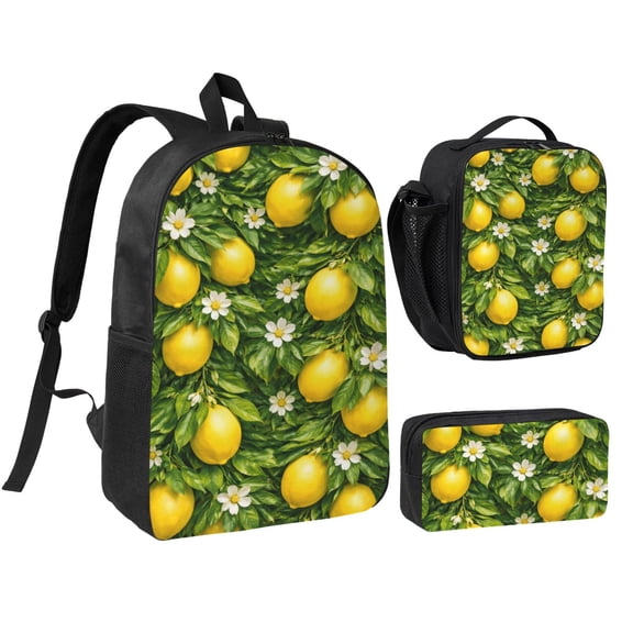 Fresh Citrus Lemon Backpack Set 3pc ,Backpack with Lunch Bag and Bag 17 Inch