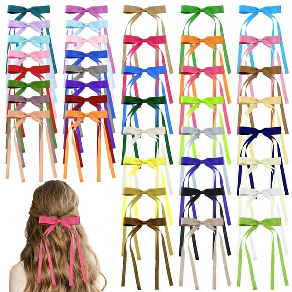 40 PCS Bow Hair Clips, 40 Colors Long Ribbon Hair Barrettes with Metal Alligator Clip, Multicolor Hair Accessories with Bowknot, Christmas Thanksgiving Present for Women