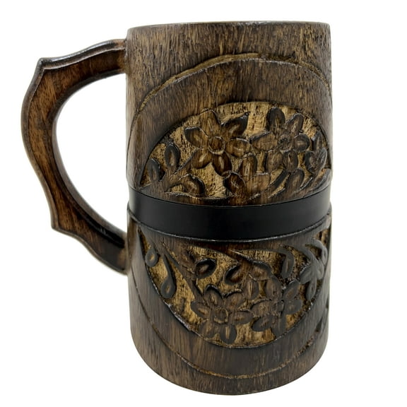 Collectibles Ancient Handmade Wooden Drinking Mug Tankard Stein Volume up to 400 ml
