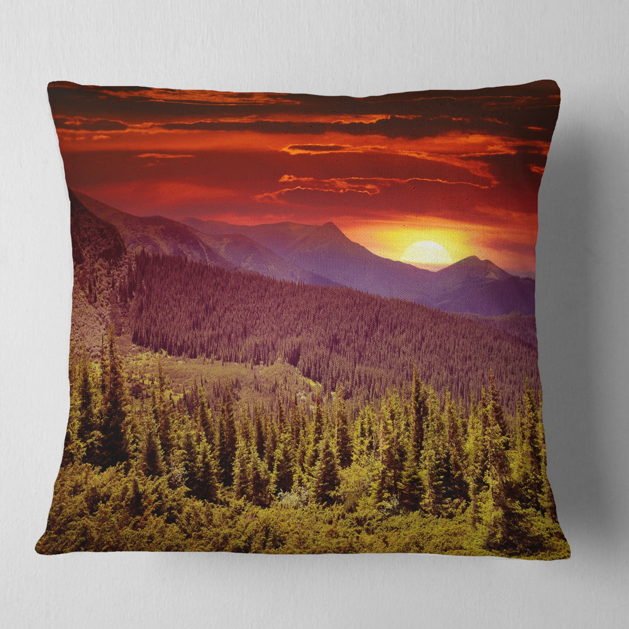Designart Colorful Sunrise Over Mountains - Landscape Photography Throw Pillow - 16x16