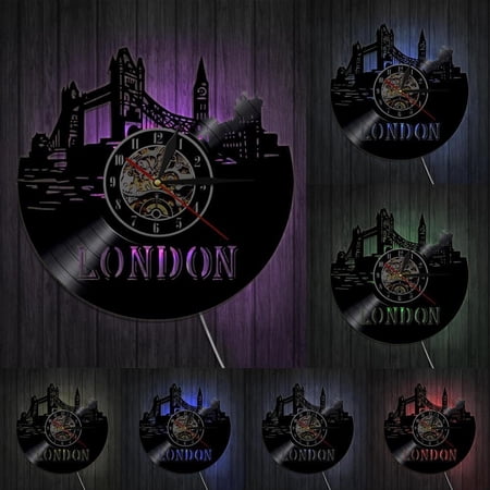 London Skyline Wall Art Wall Clock England London Cityscape Vinyl Record Wall Clock England Big Ben Scenery Travel Gift Clock With LED