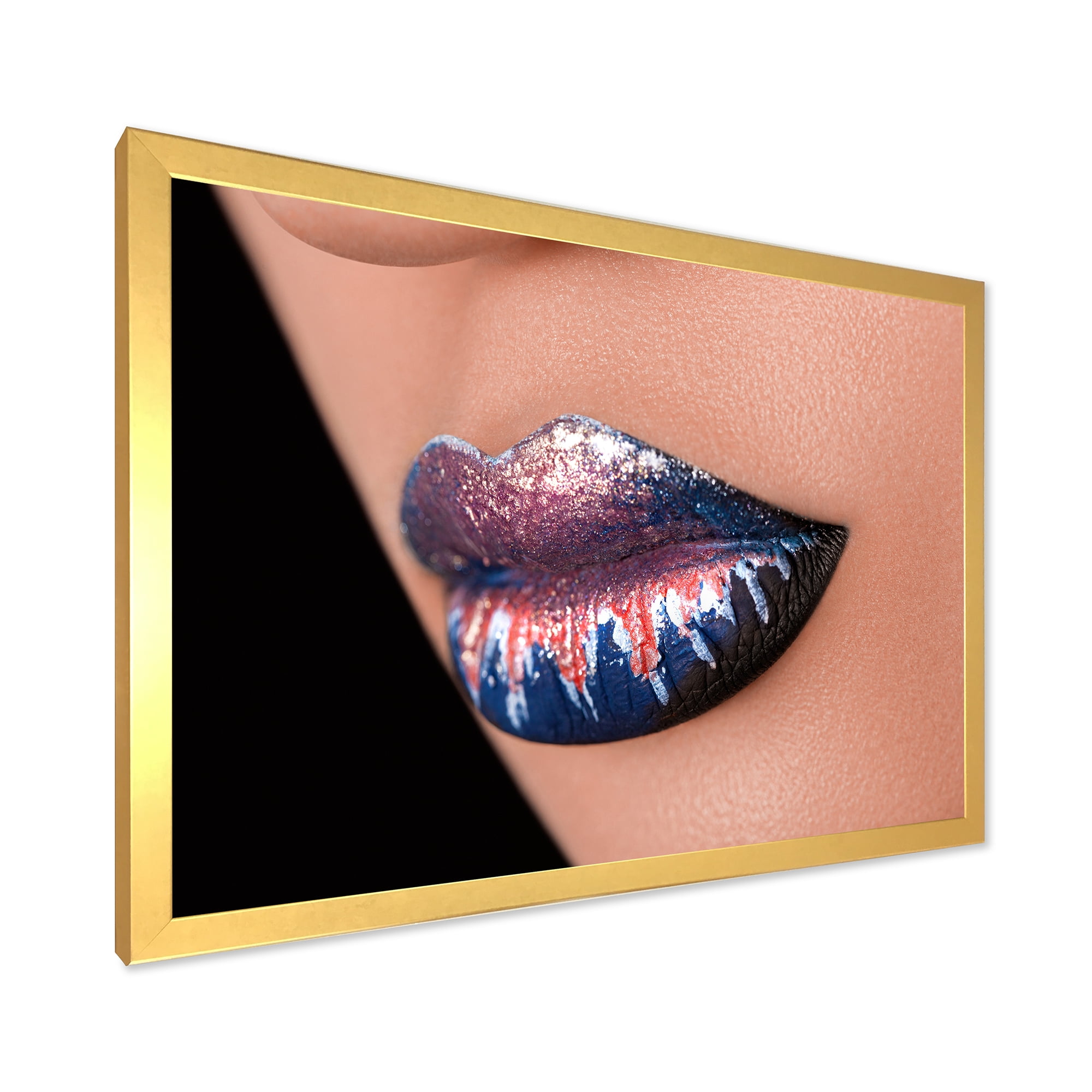 Designart 'Fashion and Creative Make Up On Woman Lips' Modern Framed Art Print