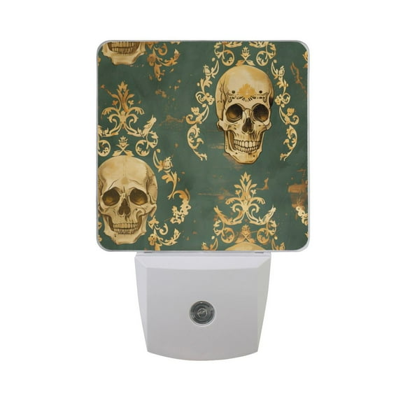 Retro Golden Skull Night Light 2 Pack LED Nightlight Plug into Wall Dusk to Dawn Sensor Soft White