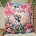 thumbnail image 3 of Hello Valentine’s Day Pitbull Flower Crown Romantic Pink Floral Quilt Blanket Terrier Dog Lover Cozy Comforter Throw Blanket - 00031, 3 of 5
