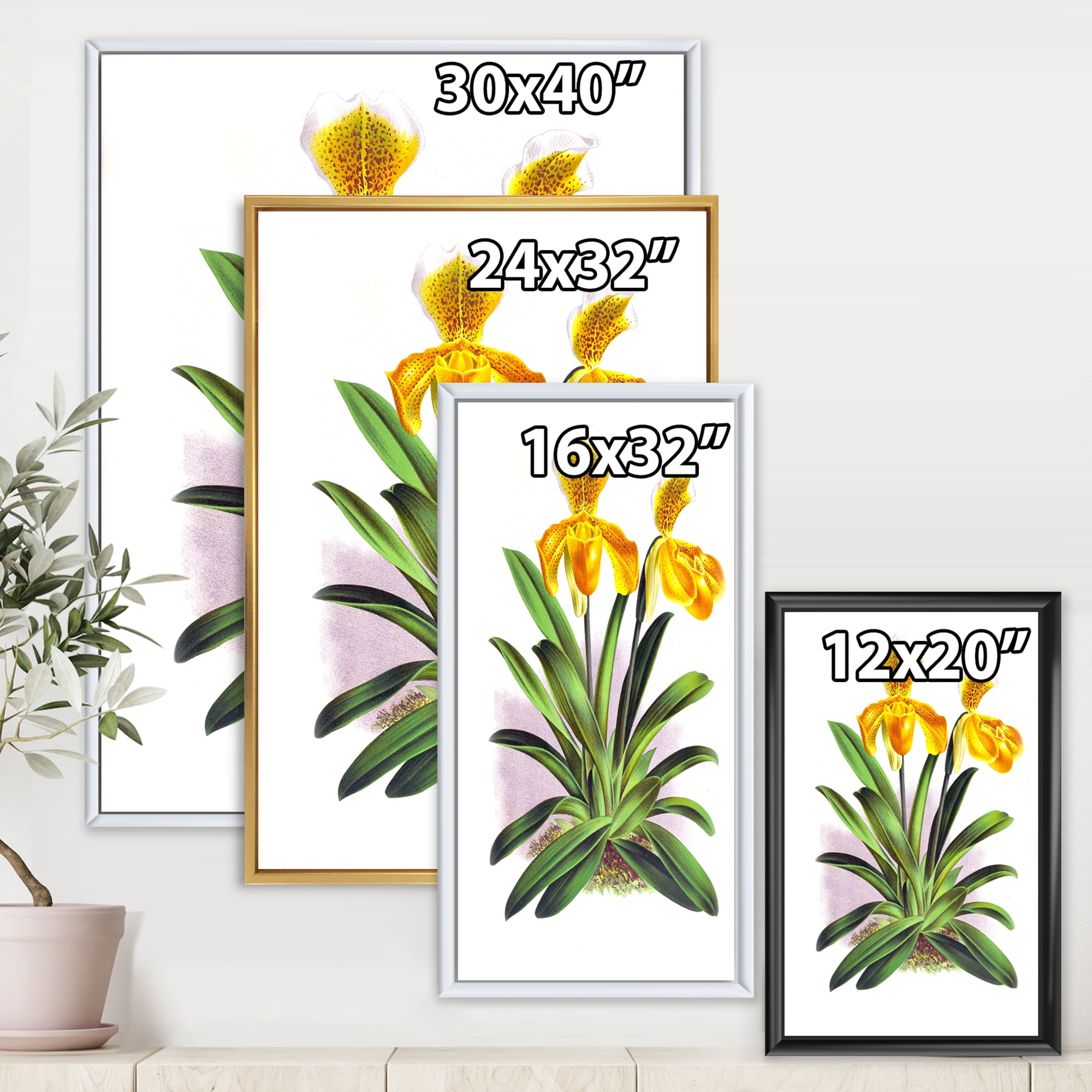 Designart 'Yellow Vintage Orchid' Traditional Framed Canvas Wall Art Print