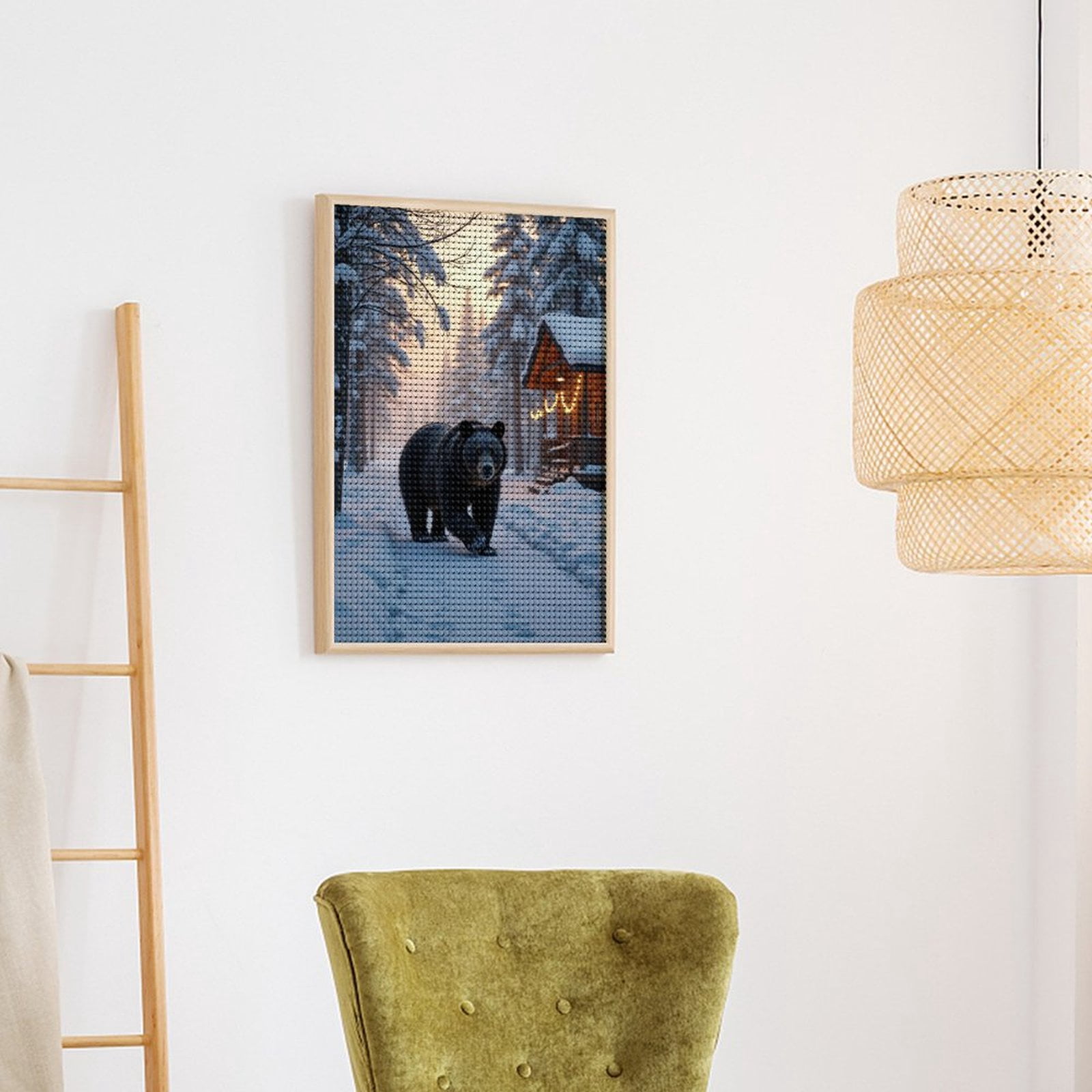 Diamond Art Kits for Adults, Bear Winter Cabin Snow Forest 5D Diamond Painting Kits for Adults Beginners, DIY Full Drill Diamond Painting, Gem Art and Crafts 12x16