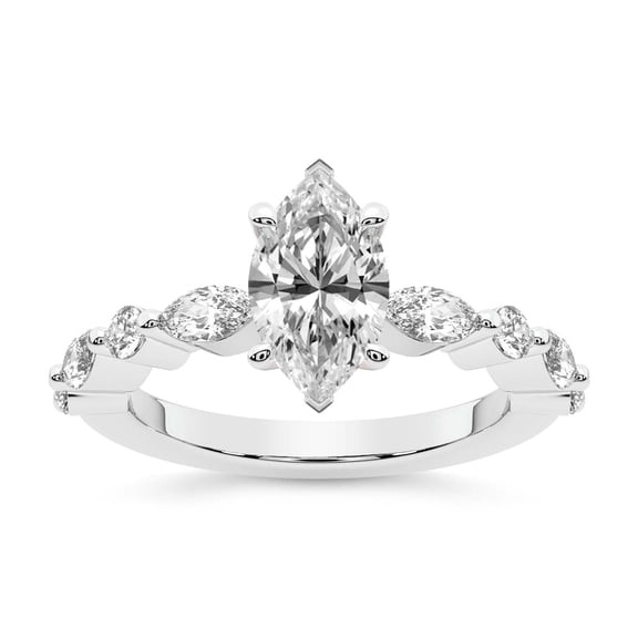 IGI Certified 3 Carat Marquise Shape Lab Grown Diamond Engagement Ring | 14K White Gold | Pamela Eternity Side Stone Diamond Ring | FG-VS1-VS2 Quality Friendly Diamonds