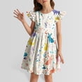 thumbnail image 2 of REDARER Girls Flutter Sleeve Easter Bunny & Floral Print Dress with Elastic Waist Casual Summer Playground School Outdoor Comfortable Breathable Outfit for Kids,5-6 Years, 2 of 4