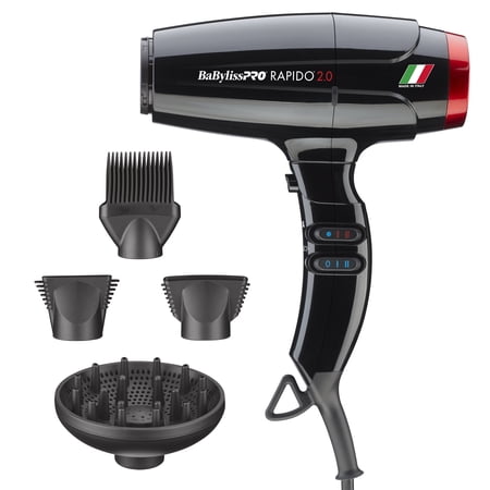 BaBylissPRO Rapido 2.0 Ionic Hair Dryer, High Speed, Black
