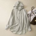 thumbnail image 2 of Diufon Womens Cotton Linen Shirts Solid Color Drawstring Hoodies Button Long Sleeve Tops, 2 of 3
