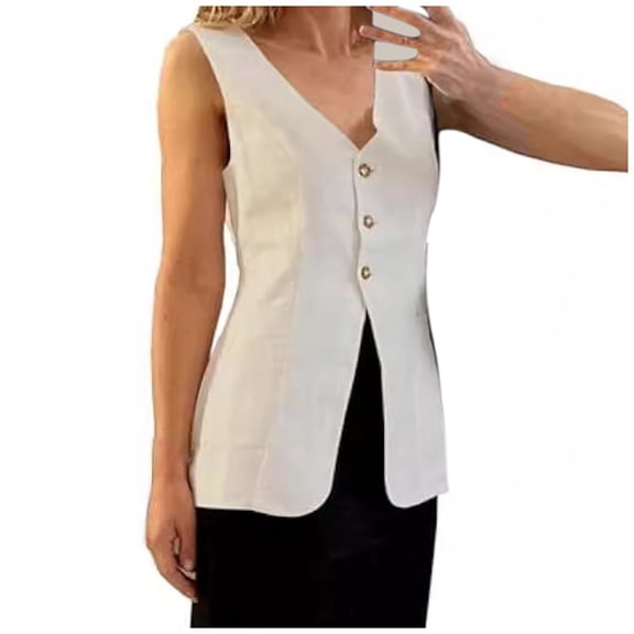 Ediodpoh Women's Long Linen Vest Summer Casual Sleeveless Womens Coats Beige M