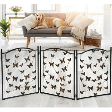 Freestanding Metal Folding Pet Gate, Large Portable Panels for Dog & Cat Security, Foldable Enclosure Gates for Puppies, Indoor & Outdoor Safety for Pets Tree of Life Tri-Fold Fence